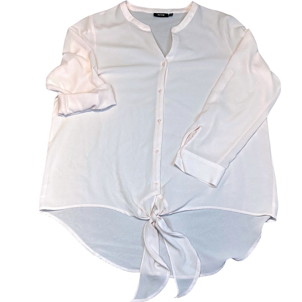 Apt. 9 Sheer Chiffon Blouse XL Pink High Low Tie Front Feminine Romantic